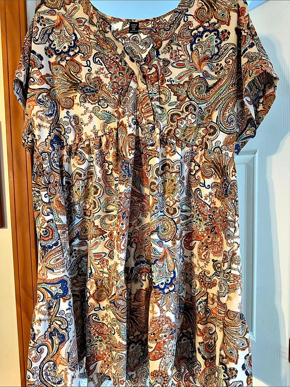SHEIN Curve Paisley Tunic Cream & Blue Size 2X Like New